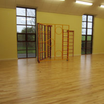 Ledbury School Gym renovation in solid rustic Maple with 15% matt varnish.